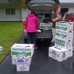 082114 Karen, Allison & Maribeth weigh & record food boxes